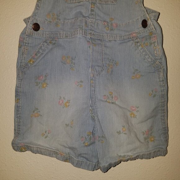 VTG OshKosh Floral Shortalls 5T Toddler Girl Shorts Overalls Blue Stripes FADING - Picture 3 of 8